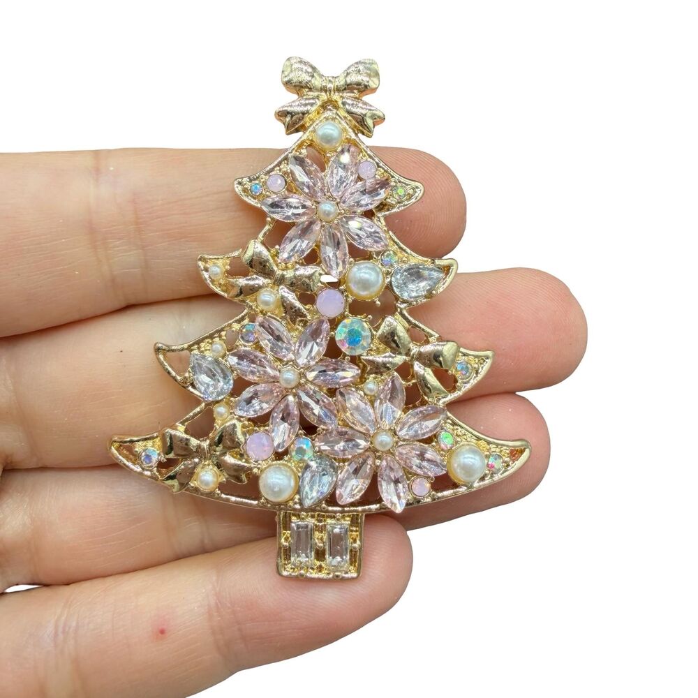 Vintage Pink Christmas Tree Brooch Pretty Christmas Tree Pin